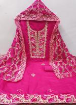 Chanderi Pink Traditional Wear Embroidery Work Dress Material